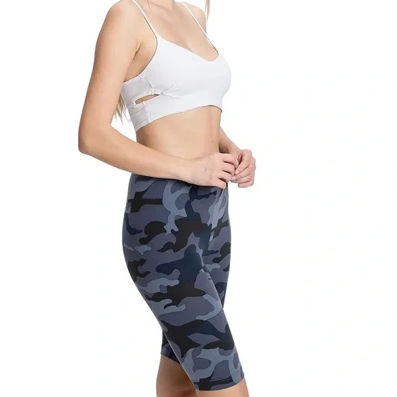 SALE! Navy Camo Green High Waist Biker Shorts - Picture 1 of 8